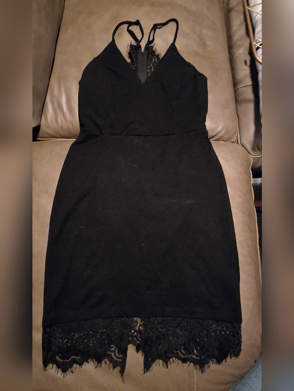 Black Lace-Trim V-Neck Bodycon Dress
